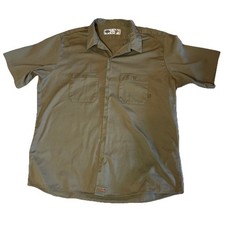 Dickies Men  s Work Shirt Khaki Short Sleeve Button Up Size 2XL