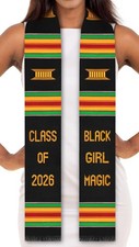 Black Girl Magic 2026 Authentic Handwoven Kente Cloth Graduation Stole Sash