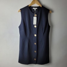 M&S Women Size 16 Black Sleeveless Short Stretch Dress Button Casual Smart Work