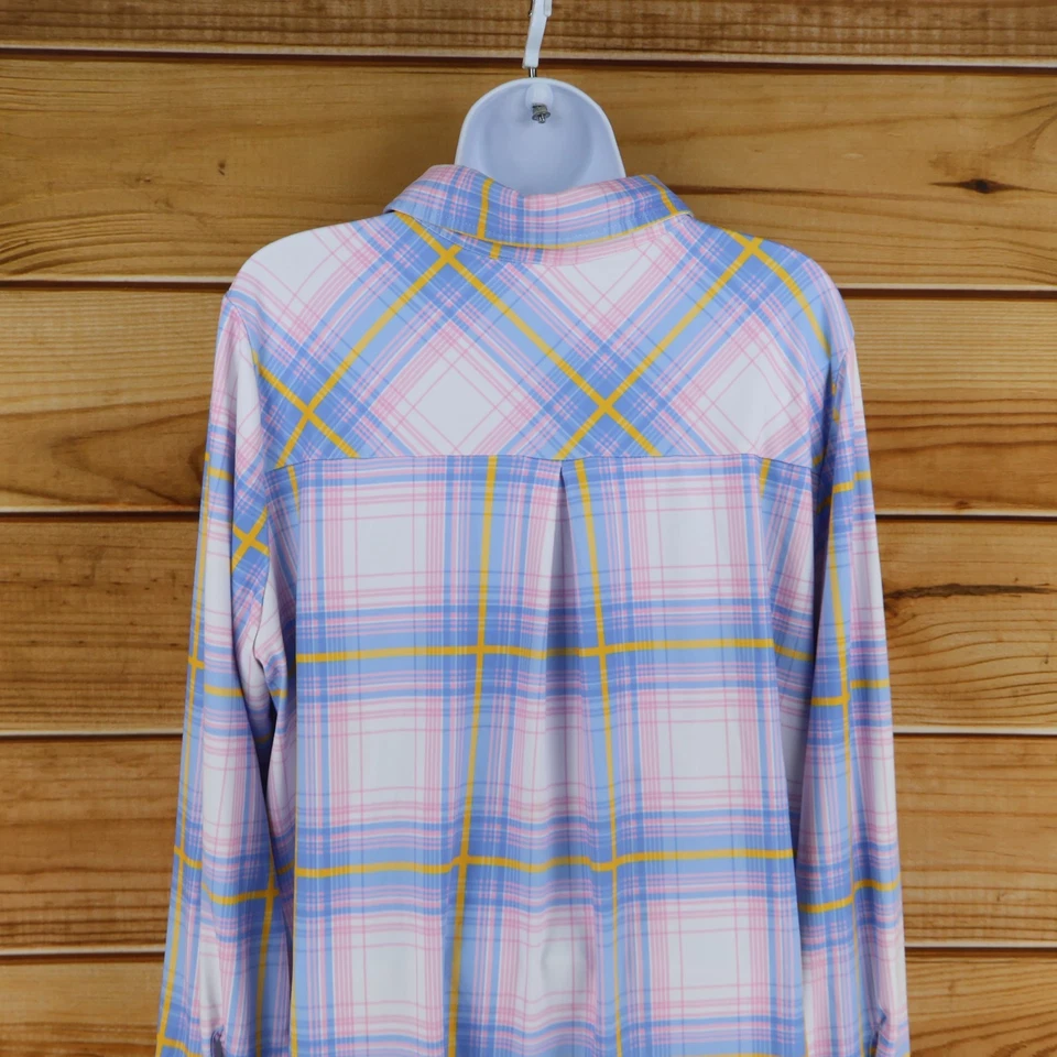 Woman Within Long Sleepshirt Womens L Colorful Plaid Collared Long Sleeves Soft - Image 4 of 4