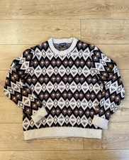 Men's Patagonia XL Sweater Brown Cream Recycled Wool Geometric Knit 