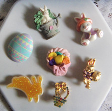 Easter PINS Lot of 7 Metal Rhinestones Plastic Clay Resin Bunnies Chick Eggs