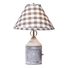 Irvins Country Tinware Paul Revere Lamp with Gray Check Shade