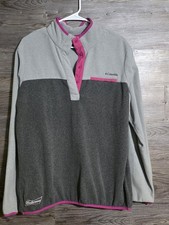 Womens Columbia Fleece Pullover, Size Xl Pink/Gray, 1/4 Snap button