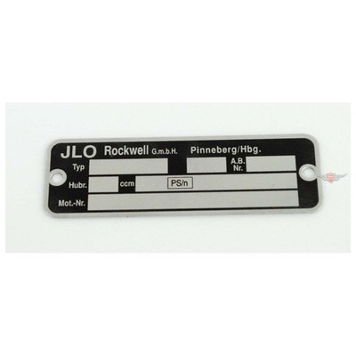 Typenschild Aluminium 56x18mm Schwarz für JLO Motoren 50ccm Mofas/Kleinkrafträde