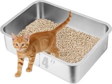 Stainless Steel Cat Litter Box with High Sides, Extra Large Open Metal Litter Pa