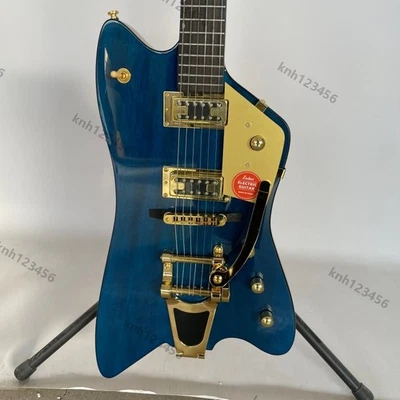 Thunderbird Guitare Électrique Hollow Body Bleu Transparent Frettes Inox - Photo 1/4