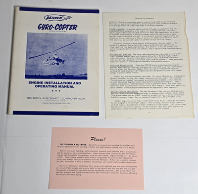 Bensen Gyro Copter Model B 8M Engine Installation Operating Manual Original