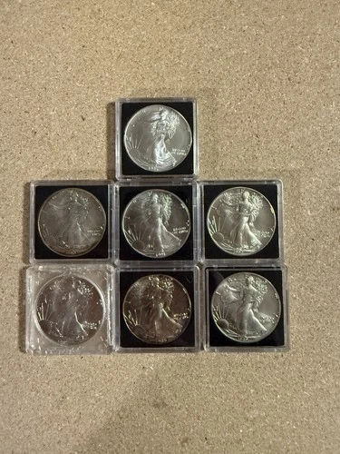 New ListingLot Of 7 Silver American Eagles 1 oz 1987-1992, 1995
