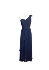 David's Bridal Midnight Blue One-Shoulder Crinkle Chiffon Maxi Dress- Sz 10- NWT