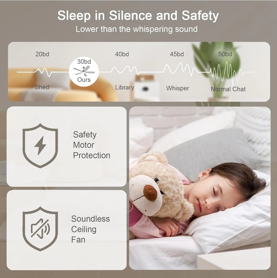 Ceiling Fans with Lights, 52 Inch Low Profile Ceiling Fan with Light and Nickel - Image 3 of 4