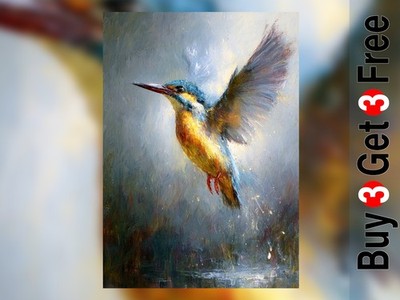 Vibrant Kingfisher In Flight 5''x7'' Print on Matte Paper | Expressive Oil Art