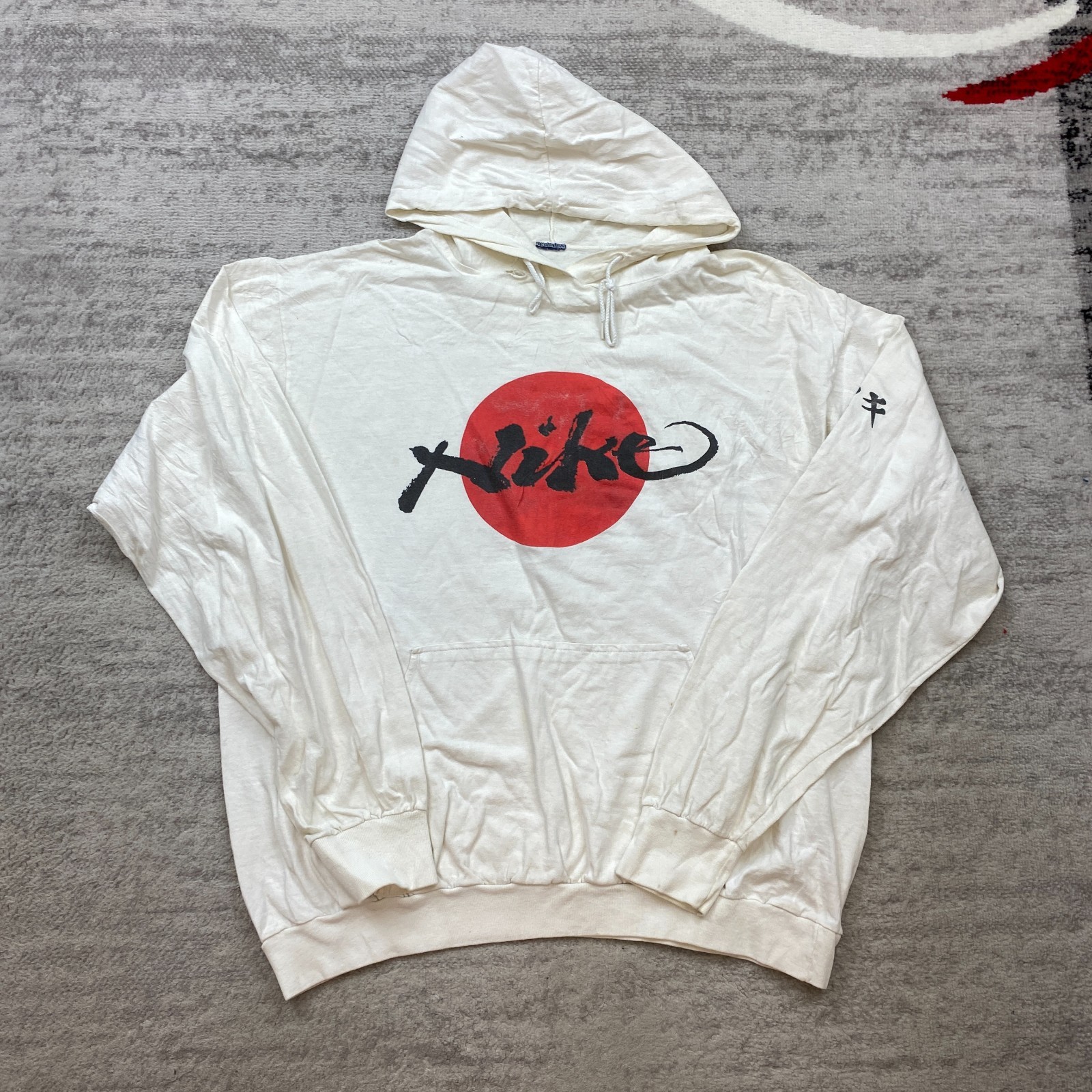 VTG Nike Hinomaru Japanese Hoodie XL Beige Tan Rising Sun Katakana Geisha 80s