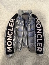 Moncler Kids Metallic Silver Down Puffer Jacket Size 110  Unisex Winter Coat