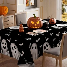XCHI Spooky Black Ghost Halloween Tablecloth 84 x 60 (Rectangular), Colored 
