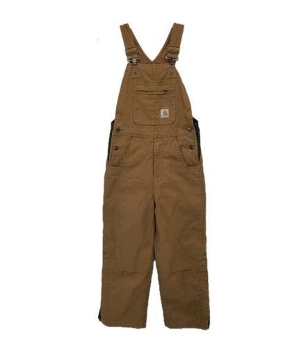 Carhartt Kids Duck Bib Overalls Brown Double Knee Ankle Zip Insulated Size 10