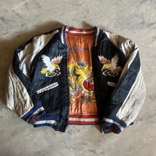 Sukajan Vintage Japanese Souvenir Reversible Jacket Black Blue Youth Small 1950s