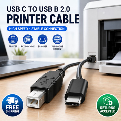 1PCS USB-C to USB-B 2.0 Cable For Nylon Epson HP Canon Brother Printer Scanner