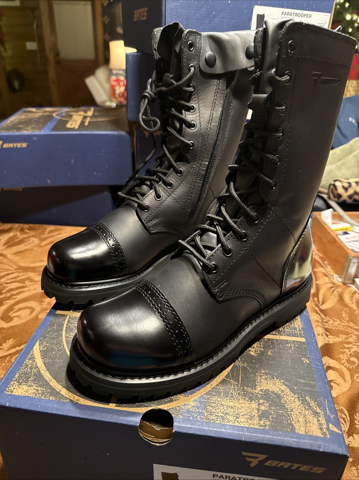 's Paratrooper Combat Boots Leather Black Eo2184 Mens 7.5 Wi