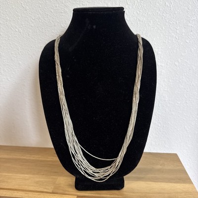 Sterling Liquid Silver 925 Southwestern Native 16 Strand 34  Long Necklace Heavy