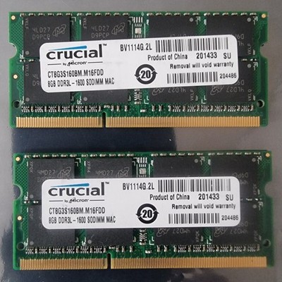 Crucial 16GB 2x8GB DDR3 2RX8 1600MHz PC3L-12800S 204pin Laptop Arbeitsspeicher RAM Mac
