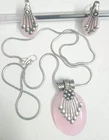 Rose Quartz Handcrafted Pendant With Chain Earring Set Boho Oxidized  Jewelry