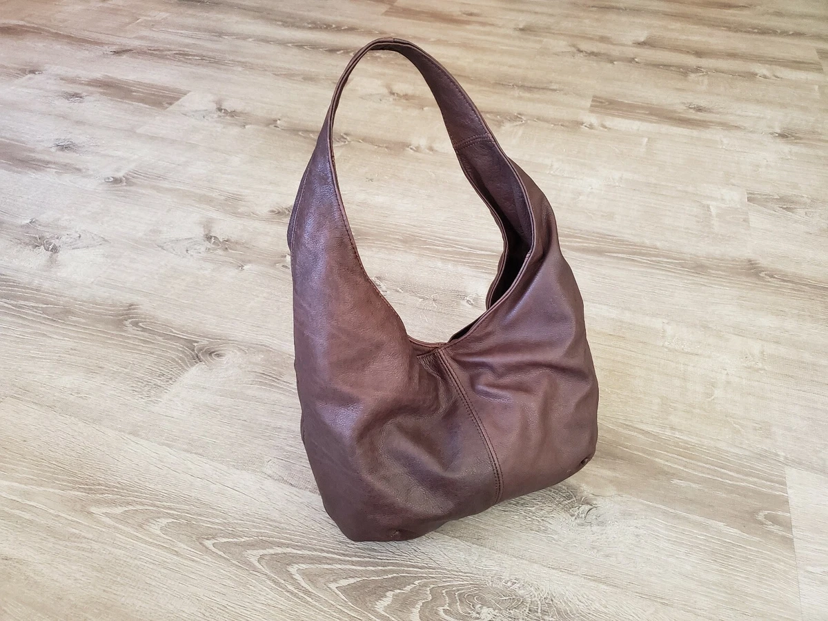 Women Brown Leather Hobo Bag Everyday Slouchy Shoulder Handbag