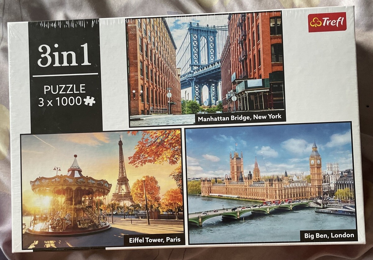 TREFL 3 X 1000 Piece Jigsaws 3 In 1 Puzzle Box : New York, Paris