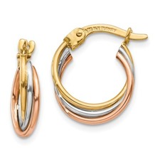 Real 14kt Tri-color Twisted Hoop Earrings