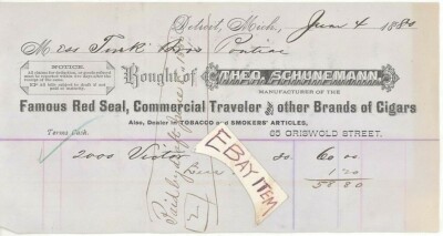 1880 Detroit Michigan THEO THEODORE SCHUNEMANN tobacco CIGARS Griswold  Street