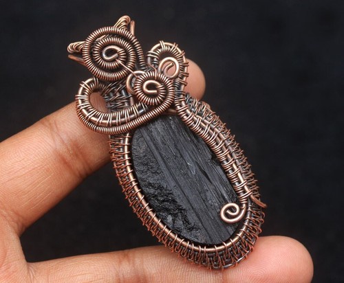 Delicado Turmalina Negra Druzy Alambre de Cobre Envoltura Colgante Joyería Regalo Para Ella N140 - Imagen 9 de 11