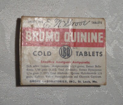 Vintage Empty Bromo Quinine Cold Tablet Pill Box
