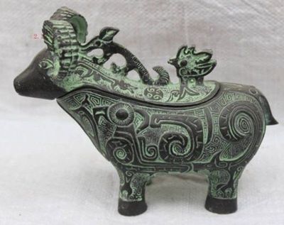 6.6'' Chinese Copper Bronze Collectable Handwork Carved Sheep Statue