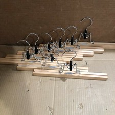  8 PK MEQUTION WOODEN PANTS HANGERS, CHROME CLAMP STYLE, NEW FREE SHIPPING