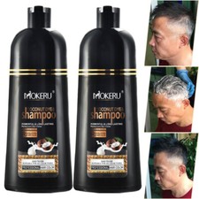2x NATURAL HAIR DYE INSTANT GRAY ROOT COVERAGE HAIR COLOR SHAMPOO 500ML BLACK