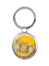Cat : Gift Round Keychain Cute Animal Kitten Funny Friend Birthday