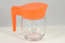 Gemco Syrup Dispenser Wide Mouth Glass Jar w/ Orange Retro Server Lid