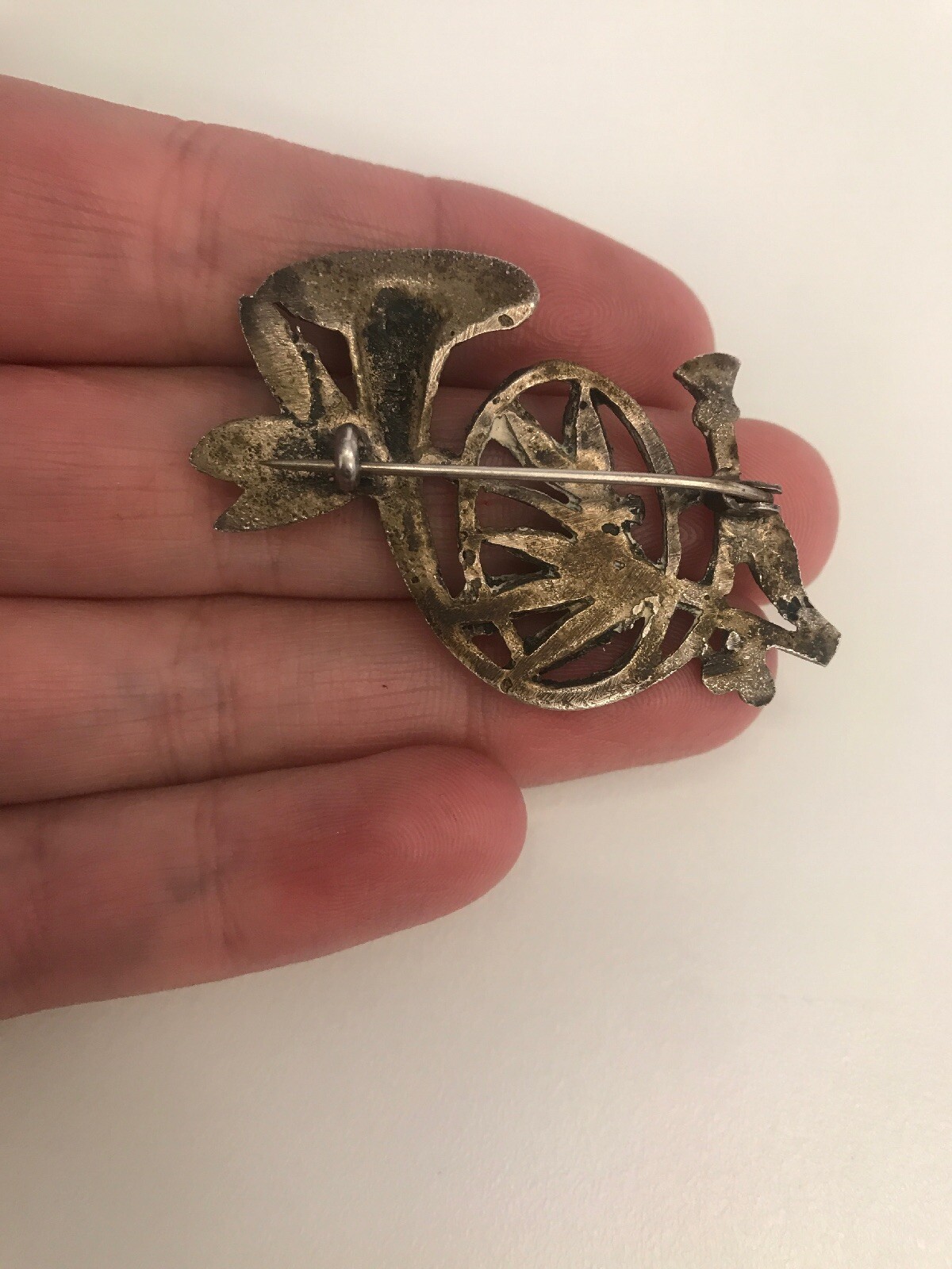 Photo 3 of Vintage Sterling Silver Horn Brooch  (BR39)