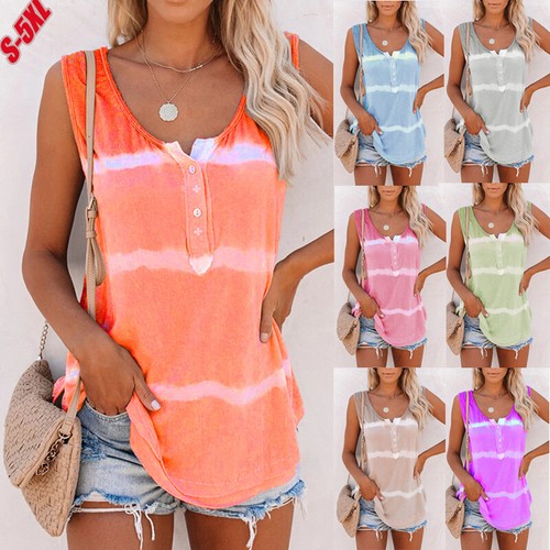 T-shirt canottiera donna estiva sciolta casual tie dye senza maniche girocollo