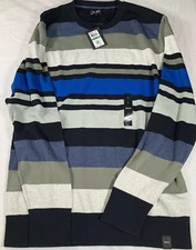 New DKNY Men's Regular-Fit Variegated-Stripe Sweater Navy Size Large