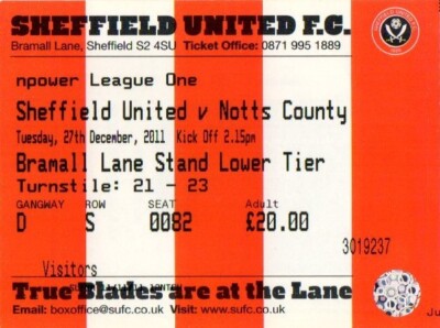 2011/12 Sheffield United 2-1 Notts County League One 27.12.11 Near Mint Cond 
