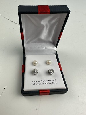 Neu in Verpackung 2er Set Süßwasserzuchtperlen & Kristall in Sterlingsilber Ohrstecker