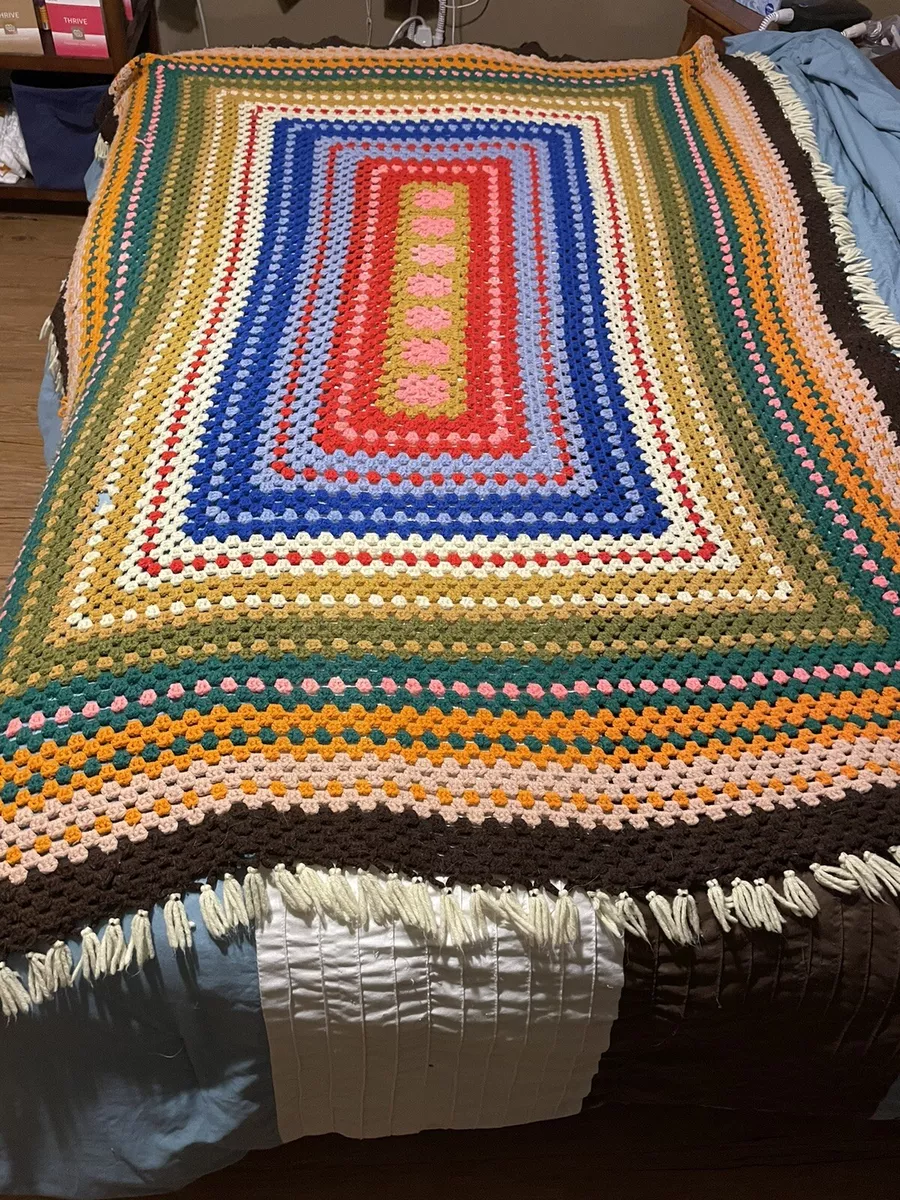 Vintage 1970’s Handmade multi-Color Crochet blanket