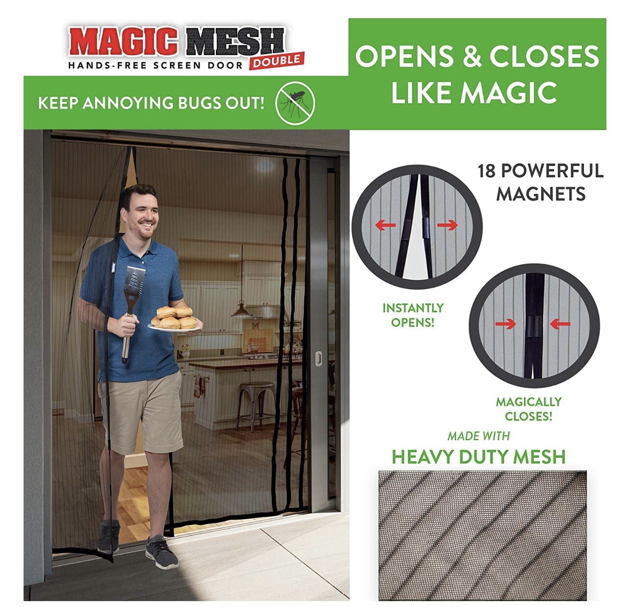 Magic Mesh Double Door Hands Free Magnetic Screen Door Fits French ...