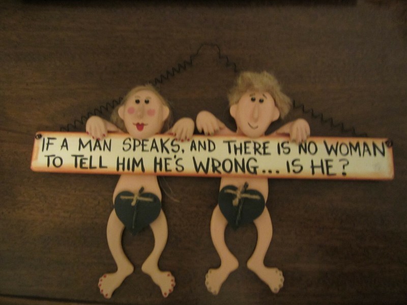  Hanging Novelty Plaque, "If a Man Speaks and There is No Woman...."
