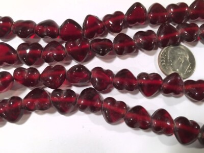 Bead, Heart, Glass Red 11x11mm Side Drilled Heart Beads, 1-1.25mm