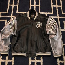 Vintage 90 s Mirage NFL Oakland Raiders Leather Jacket - Black Silver Size XL
