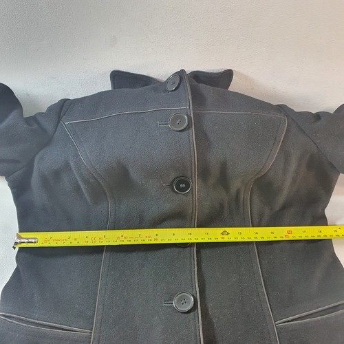 PLANET Black Wool Cashmere Trench Coat Retro Swing Pea Jacket Overcoat Size 12 - Picture 21 of 23