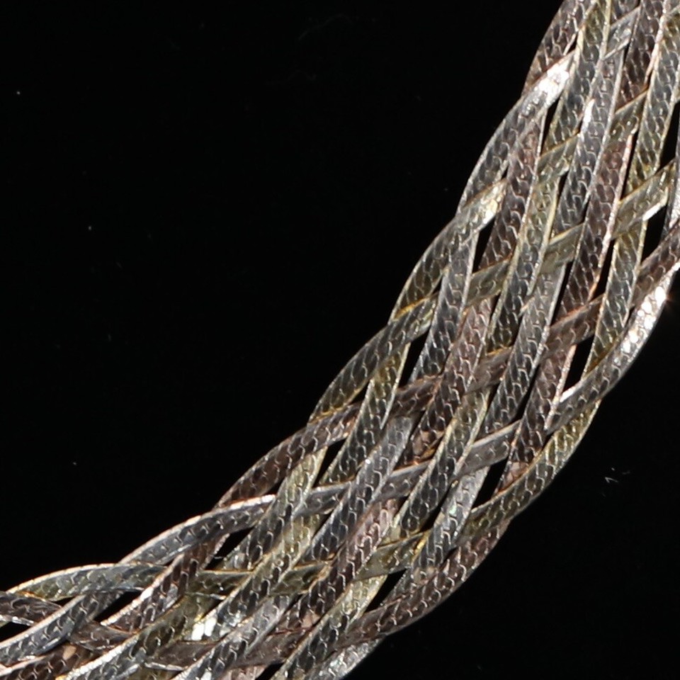 Sterling Silver ITALY 16mm TriTone Braided Herringbone Chain 18
