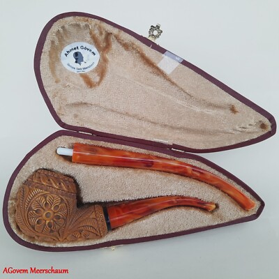 AGovem Handmade Double Stem Ornament Meerschaum Smoking Tobacco Pipe AGM-1787